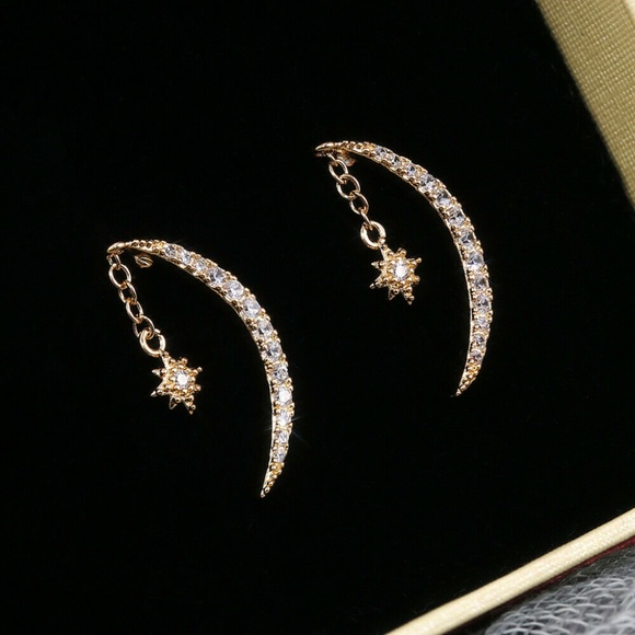 Moon Star Gold Earrings - Picture 5 of 6